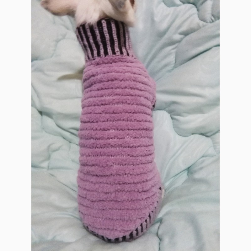 Фото 2. Сиреневый плюшевый свитерок Для кошек и собачек Ручное вязание