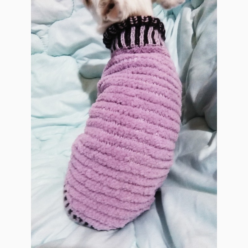 Фото 3. Сиреневый плюшевый свитерок Для кошек и собачек Ручное вязание